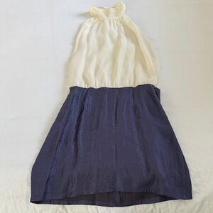 Elegant Cream and Blue Backless Dress